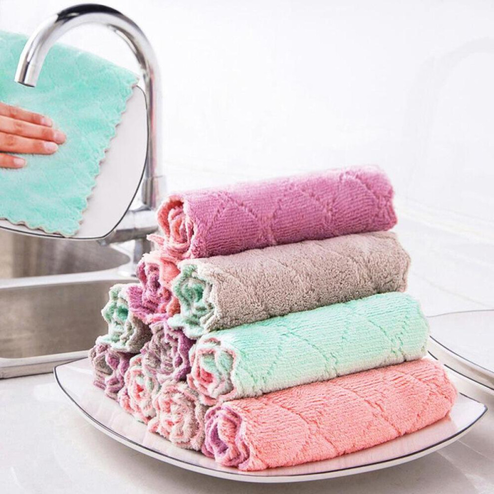 5Pcs Microfiber Towel Absorbent Kitchen Cleaning Cloths Dish Towel Rag Fabric Household Cleaning Wash Dishcloth