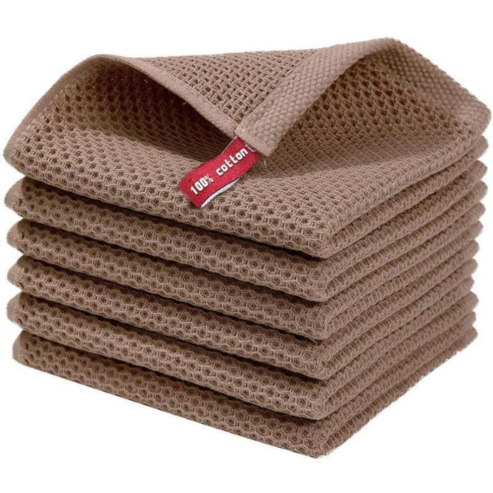 (34*34cm, Coffee) Cotton Dish Cloths Quick Drying Kitchen Towels for Washing Dishes Honeycomb Kitchen Dish Rags Super Soft and Absorbent Household Cleaning Cloth