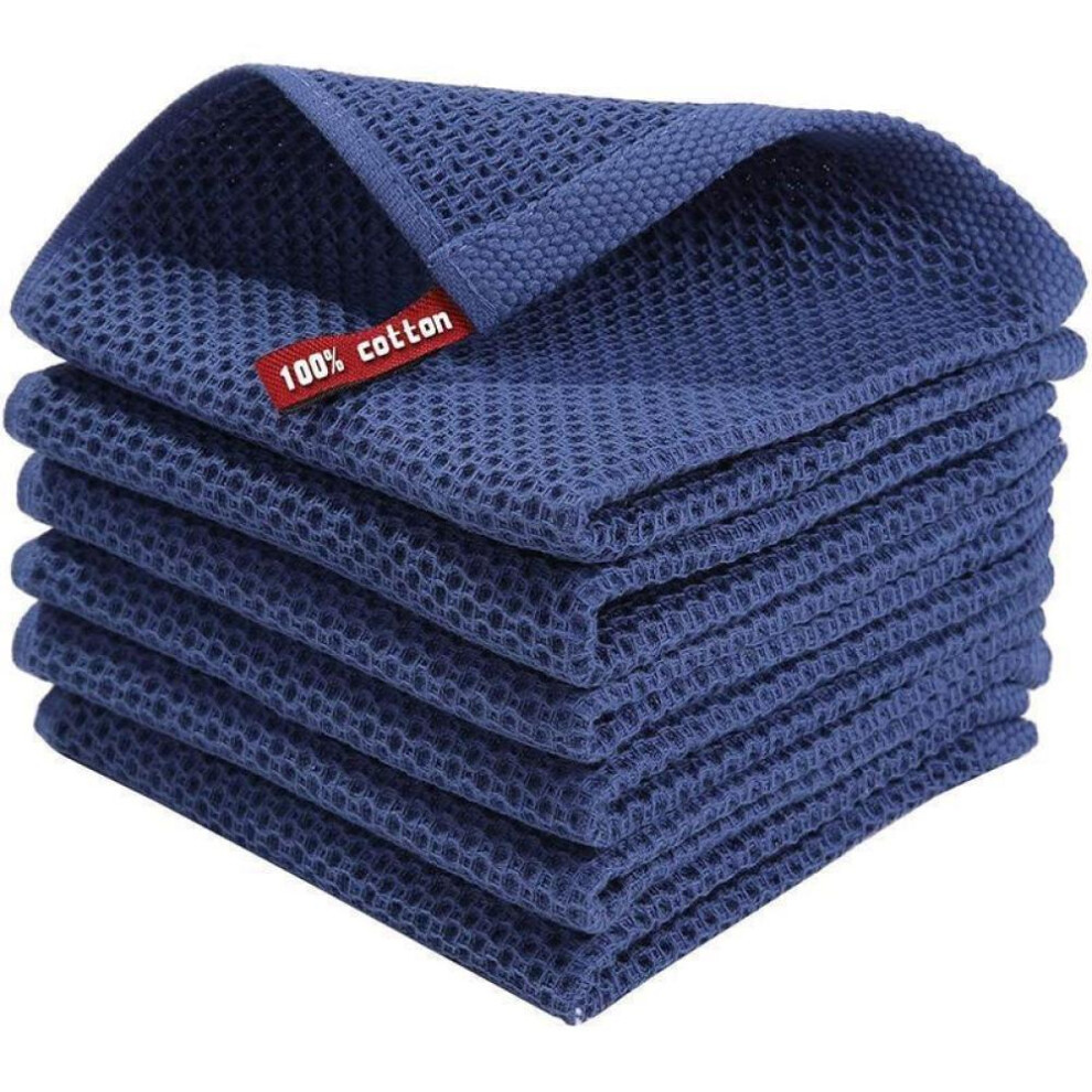 (34*34cm, Dark Blue) Cotton Dish Cloths Quick Drying Kitchen Towels for Washing Dishes Honeycomb Kitchen Dish Rags Super Soft and Absorbent Household Cleaning Cloth