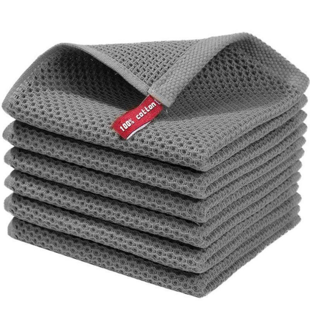 (34*34cm, Dark Grey) Cotton Dish Cloths Quick Drying Kitchen Towels for Washing Dishes Honeycomb Kitchen Dish Rags Super Soft and Absorbent Household Cleaning Cloth