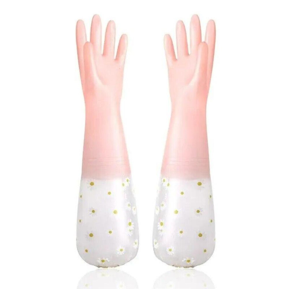 (Pink) Waterproof Housework Cleaning Gloves Kitchen Cleaning Latex Household Dishwashing Laundry Gloves Wear Resistant Rubber Gloves