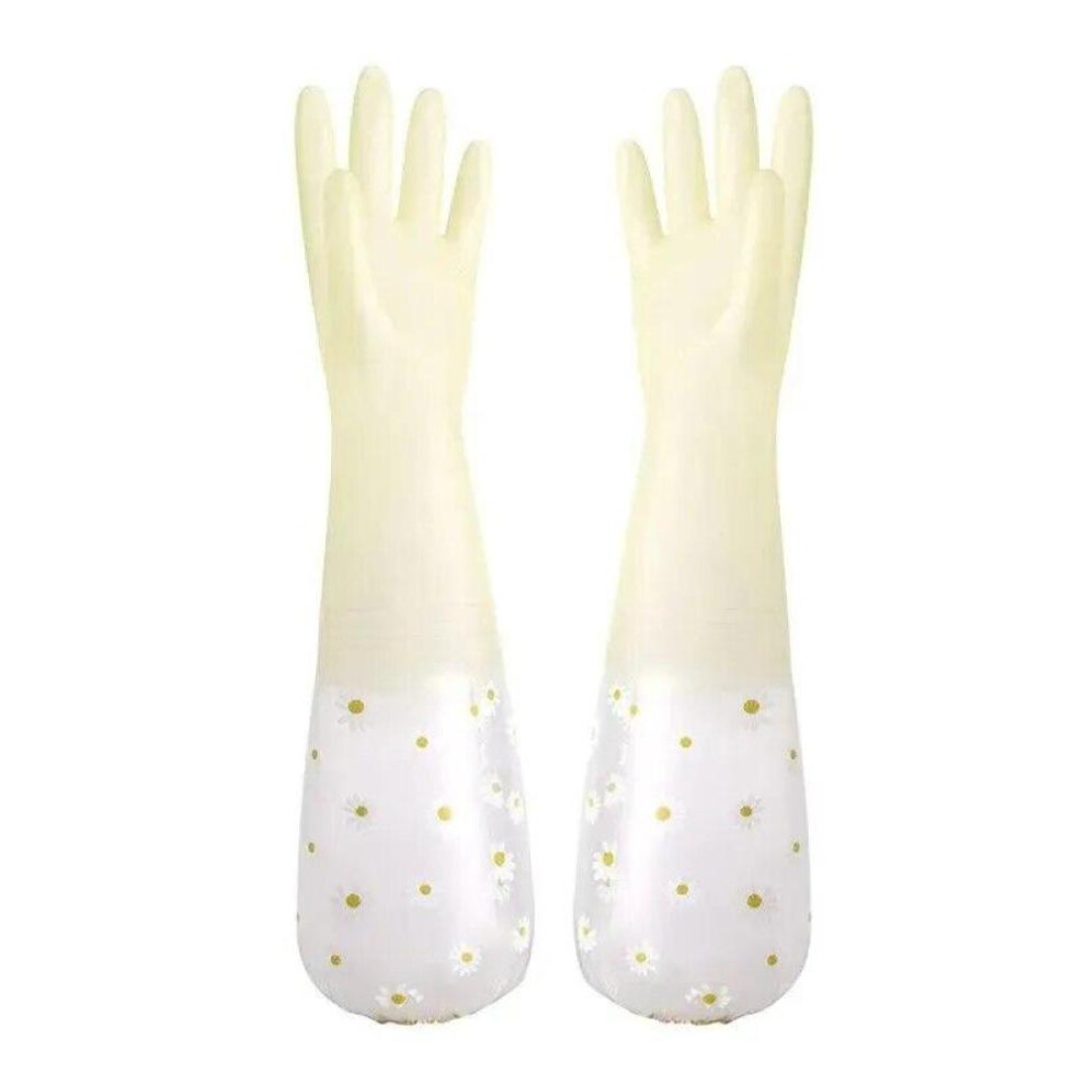 (Yellow) Waterproof Housework Cleaning Gloves Kitchen Cleaning Latex Household Dishwashing Laundry Gloves Wear Resistant Rubber Gloves