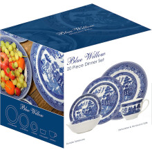AuraHome Blue Willow 20-Piece Dinner Set, Porcelain, Blue & White