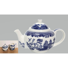 AH Blue Willow Teapot Set, 1L Teapot, 200ml Cream Jug & Sugar Bowl