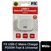 FX USB-C Mains Charger, PD20W Fast & Universal Compatible, White