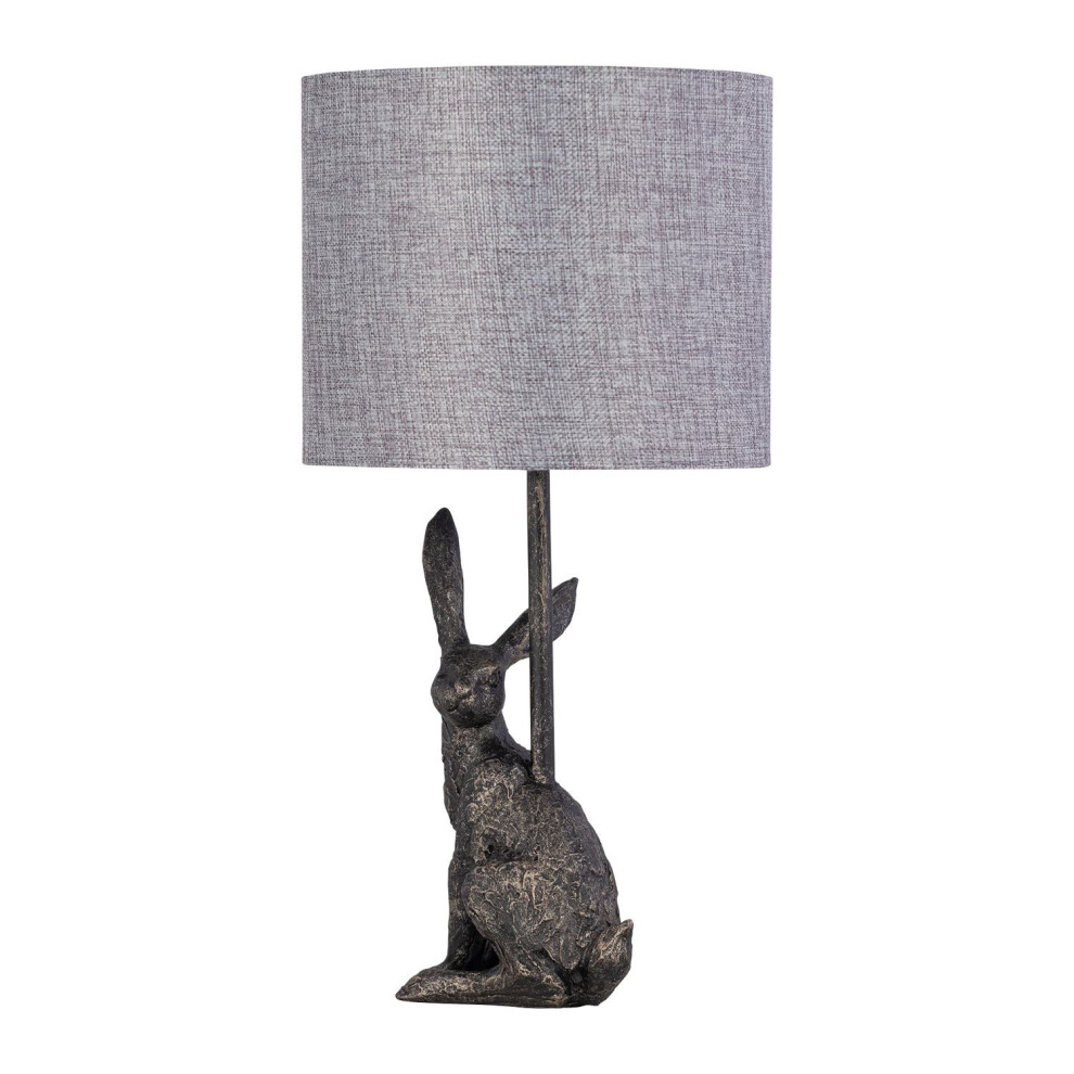 Henrietta - Antique Gold Rabbit Table Lamp With Grey Linen Shade