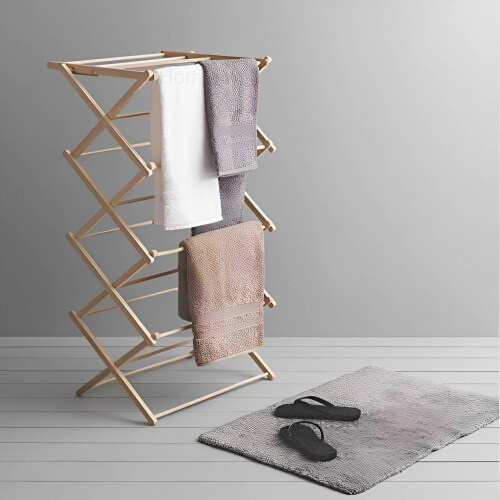 (4 Tier) Bamboo Wood Folding Clothes Drying Rack Airer New