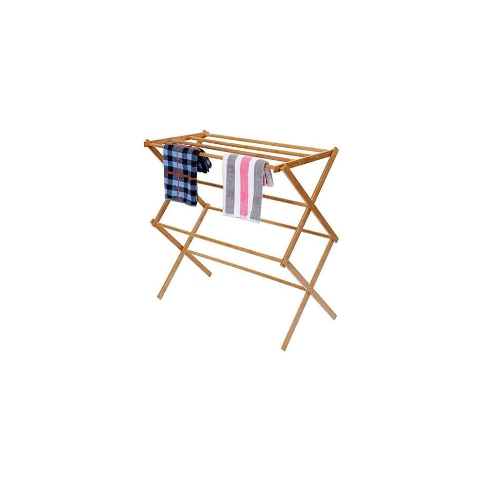Homion (2 Tier) Bamboo Wood Folding Clothes Drying Rack Airer New