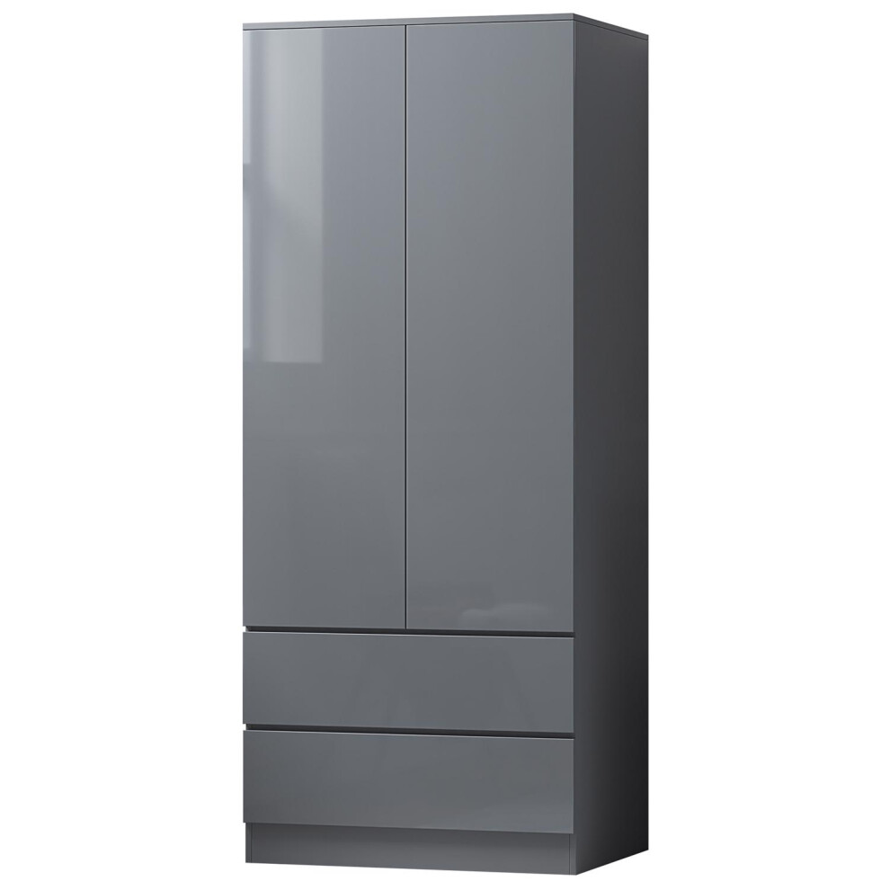 FWStyle Stora 2 Door 2 Drawer Combination Wardrobe - Grey Gloss Fronts Matt Frame