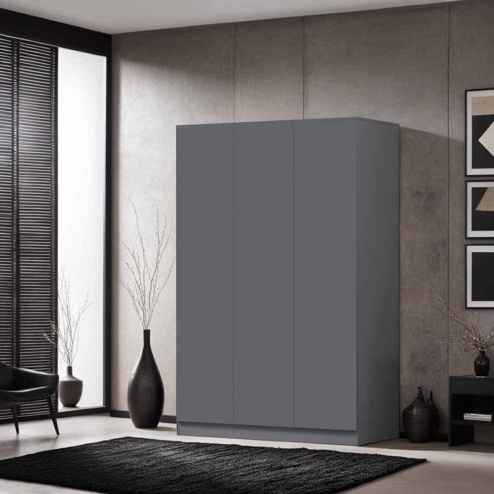 Slow Close 3 Door Triple Wardrobe Dark Matt Grey