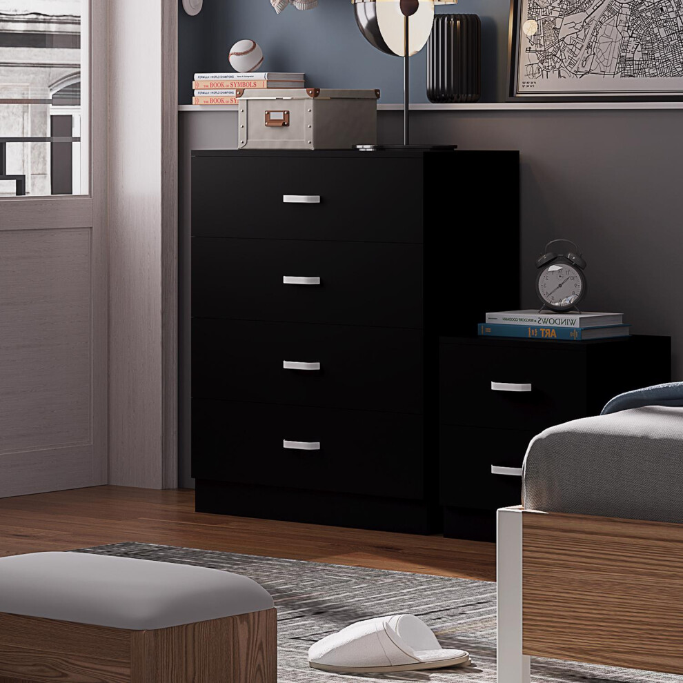 Tunis 4 Drawer Chest Of Drawers Sideboard with Metal T-Bar Handles Matt Black