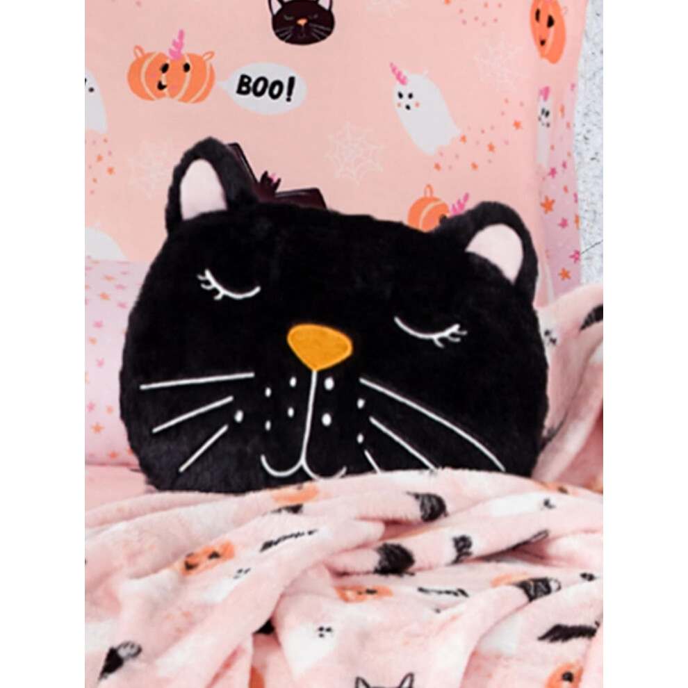 Halloween Magical Cat Fleece Cushions - Black- One Size Décor Pillows
