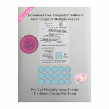 (Pre-Cut Circles 15 x 50mm, 24 x A4 Sheets) A4 Printable Icing Sheets - EasyPeel, Pre-Cut & A4