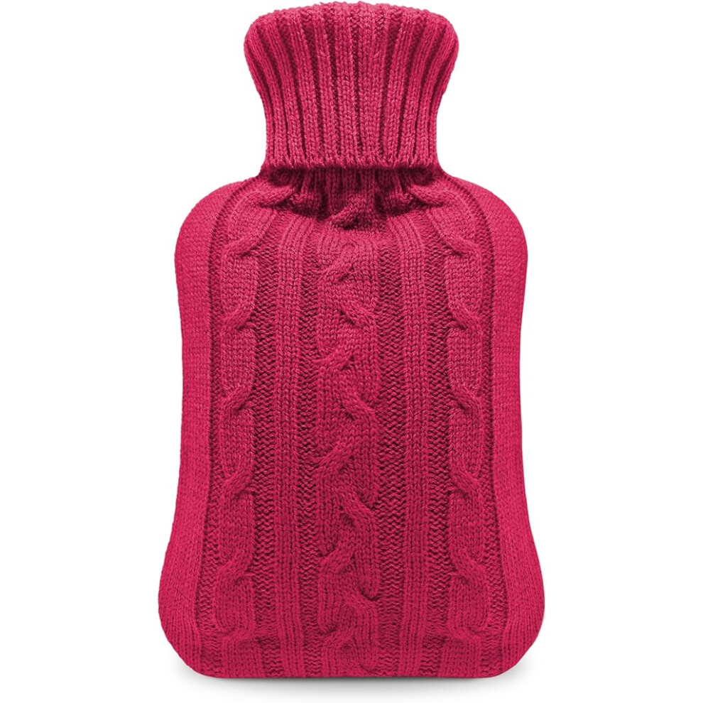 (Keplin 2L Cosy Hot Water Bottle with Plush Cover Plum) Keplin 2L Cosy Hot Water Bottle with Knitted Cover