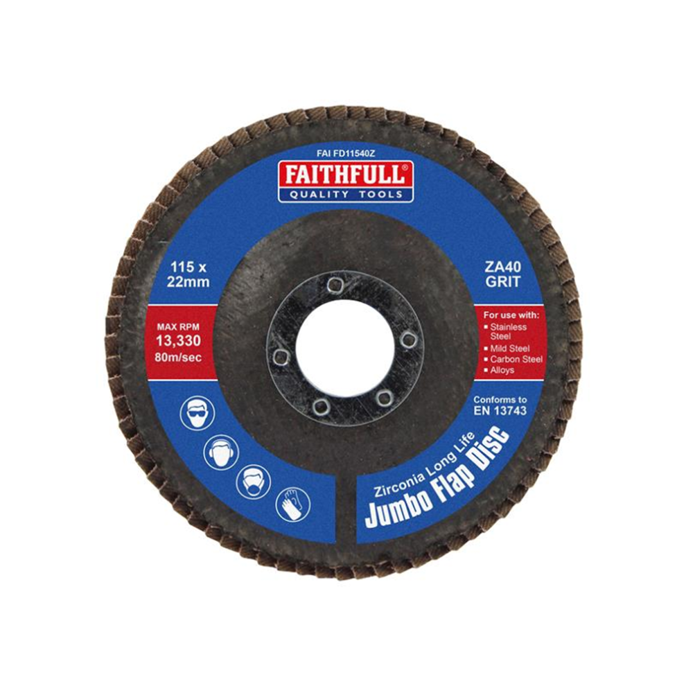 Faithfull Faifd11540z Zirconia Abrasive Jumbo Flap Disc A40 115Mm |
