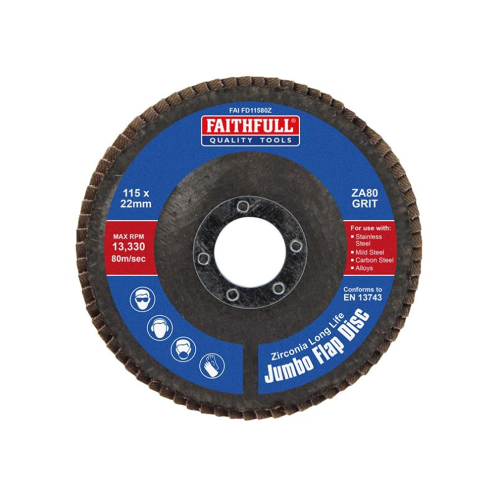 Faithfull Faifd11580z Zirconia Abrasive Jumbo Flap Disc Za80 115Mm | 5023969006796