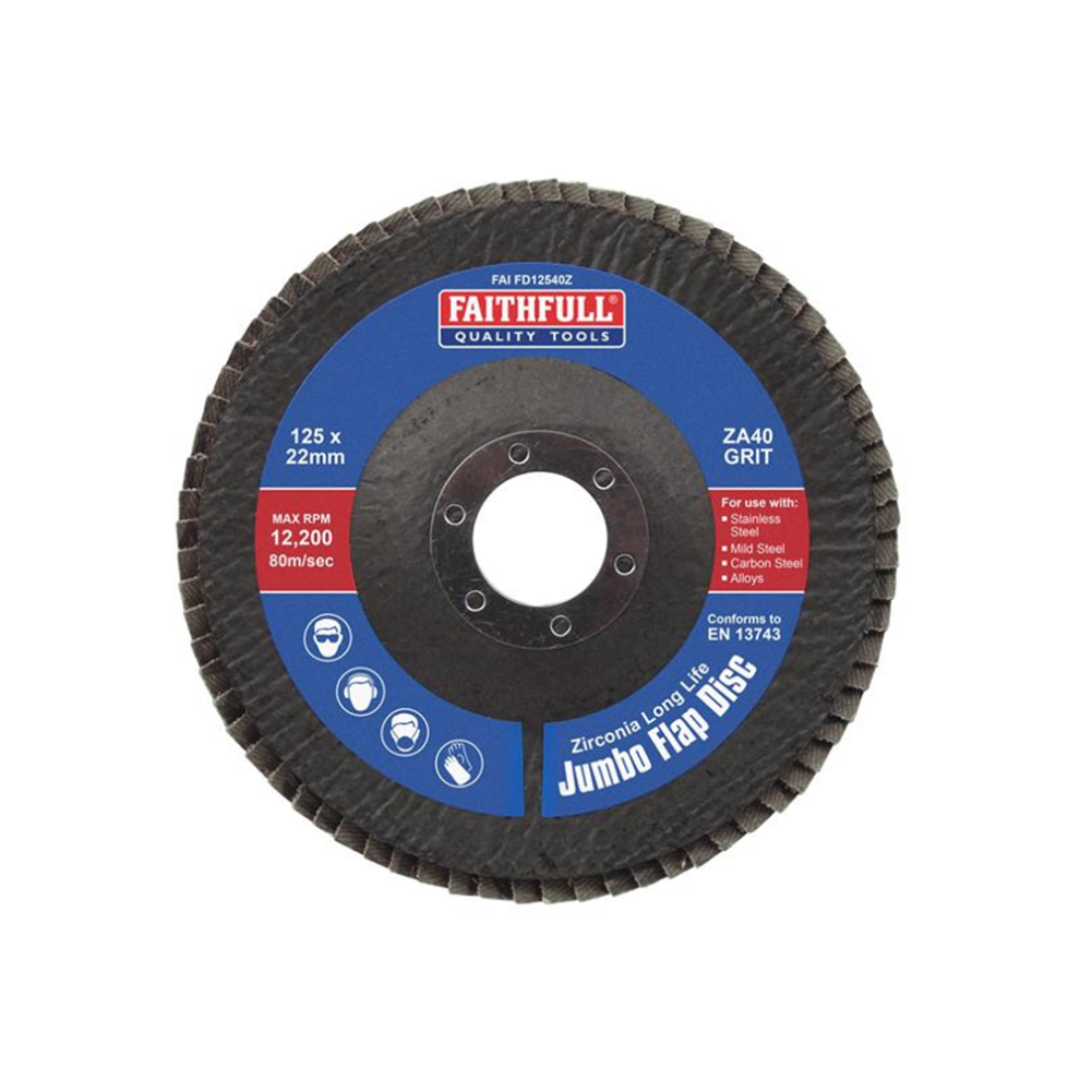 Faithfull Faifd12540z Zirconia Abrasive Jumbo Flap Disc Za40 125Mm |