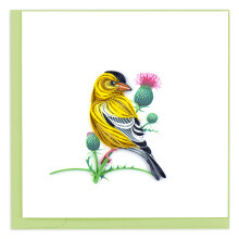 Quilling American Goldfinch Goldie On Thistle Hand-Finished Art Greeting Card
