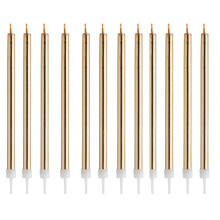 Hootyballoo 12 Pack Gold Skinny Candles & Holders Birthday Celebration Partyware