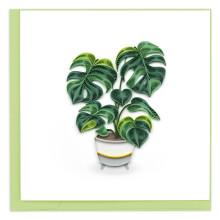 Quilling Green Monstera Pot Plant Lover Hand-Finished Art Greeting Card
