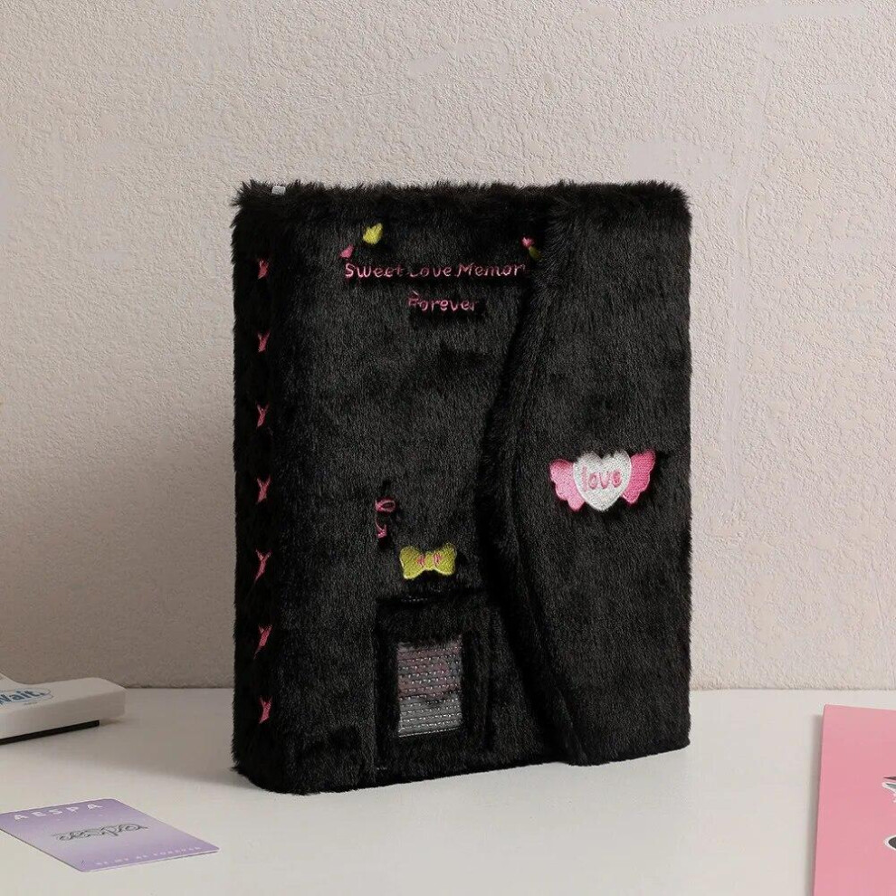 (Black) A5 Ins 3-inch Small Card Storage Plush Style Plush Photo Album Celebrity Idol Album Cards Collection Binder Photocard Holder