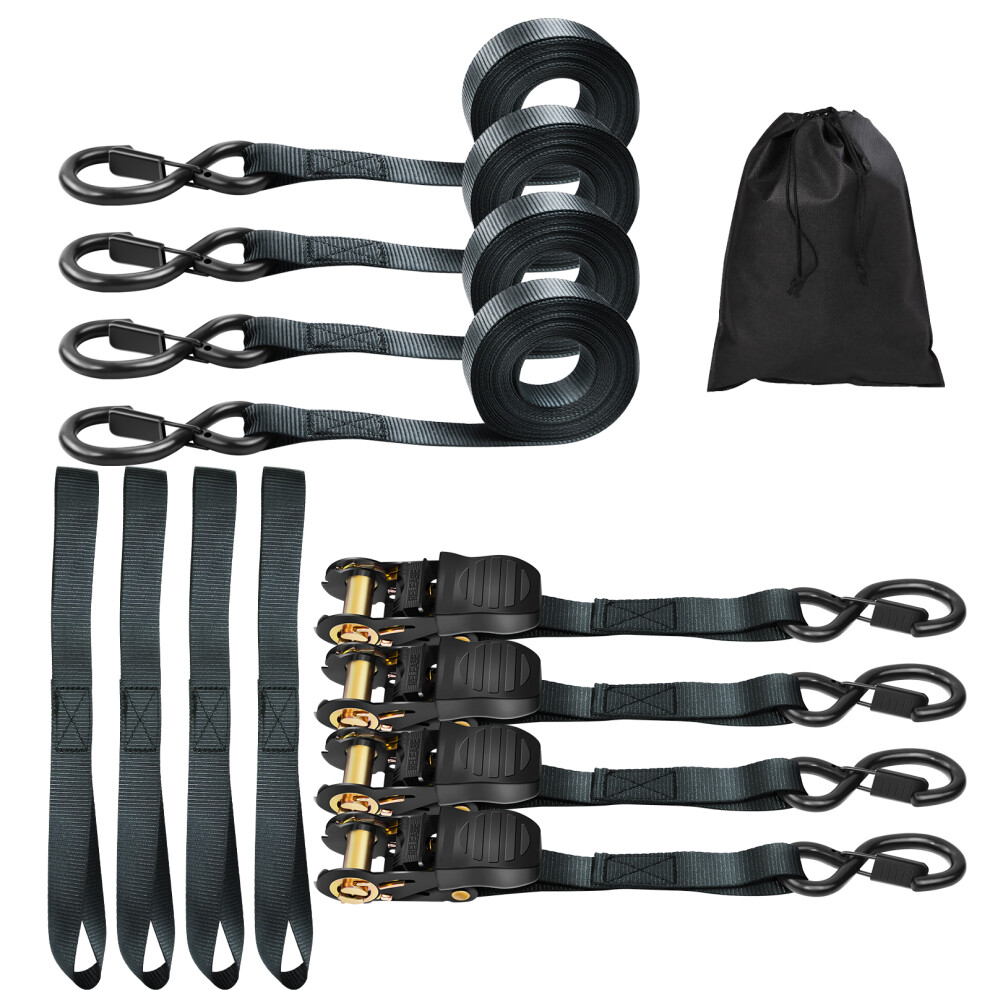 Retractable Ratchet Tie Down Straps 800kgs Max Break Strength Pack of 4 for Moving Cargo Motorcycle