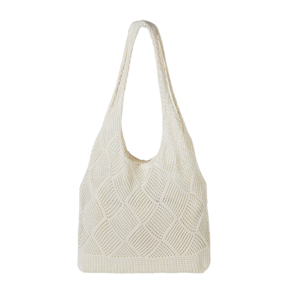 Cream Knitted Shoulder Bag Hollow Tote Bag Handbag