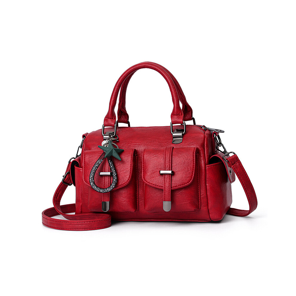 Dinamr (Red) Modern Womens Large Capacity Handbag Trendy Crossbody Tote With Chain And Zipper Red