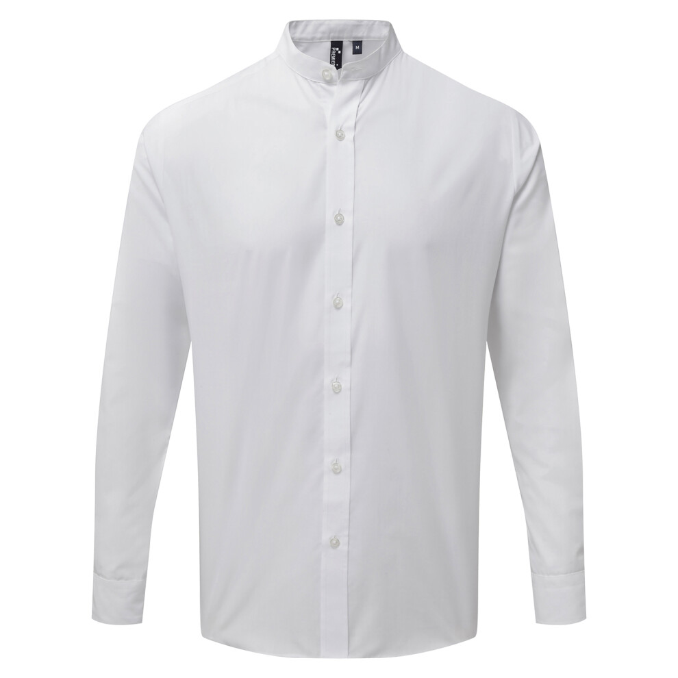 (S, White) Premier Mens Grandad Collar Long-Sleeved Shirt