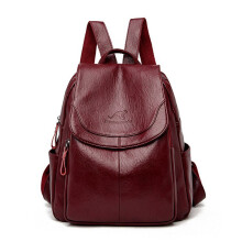 (winered) Women Soft Leather Backpacks Vintage Female Shoulder Bags