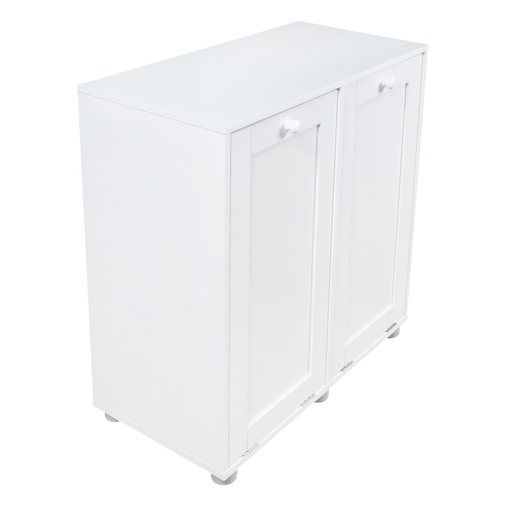 Laundry Cabinet 2 Tilt-Out Baskets Hamper Storage Box Wooden Bin
