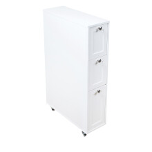 G-0586 Saxony 3-Drawer Slimline Rolling Cabinet, White MDF, 18.5x50x80 cm