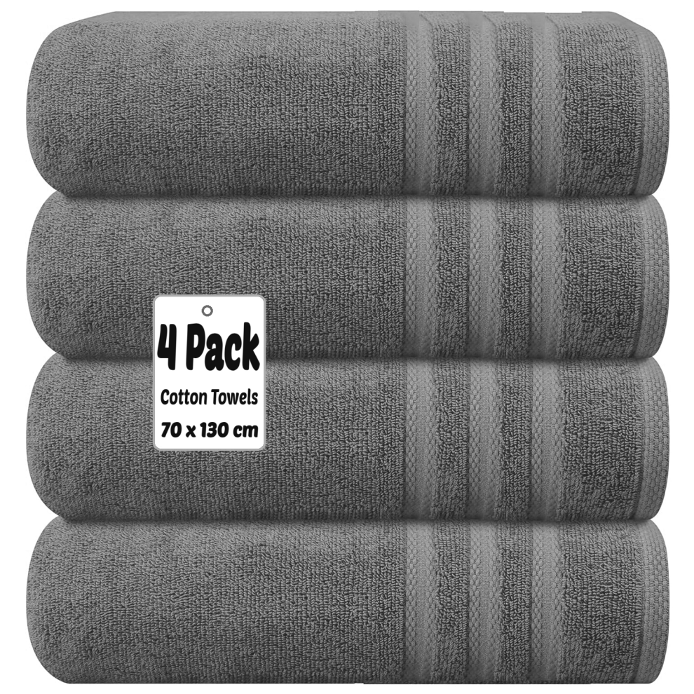 (Charcoal Grey) 4 X Luxury Bath Towels 100% Egyptian Cotton Large Size Big Bathroom Towels Set