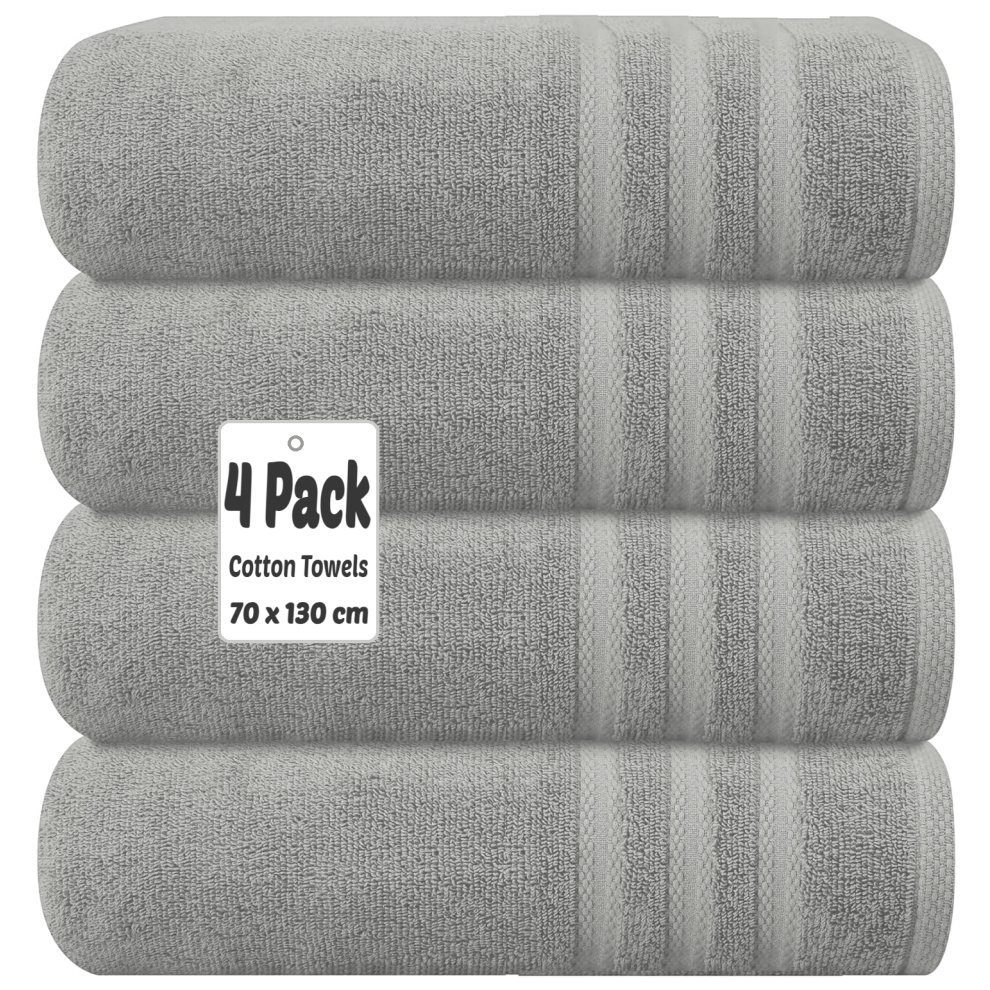 (Silver) 4 X Luxury Bath Towels 100% Egyptian Cotton Large Size Big Bathroom Towels Set