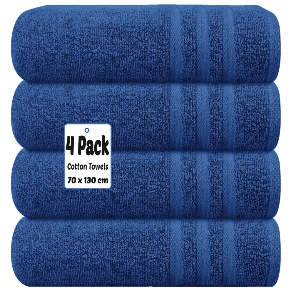 (Blue) 4 X Luxury Bath Towels 100% Egyptian Cotton Large Size Big Bathroom Towels Set