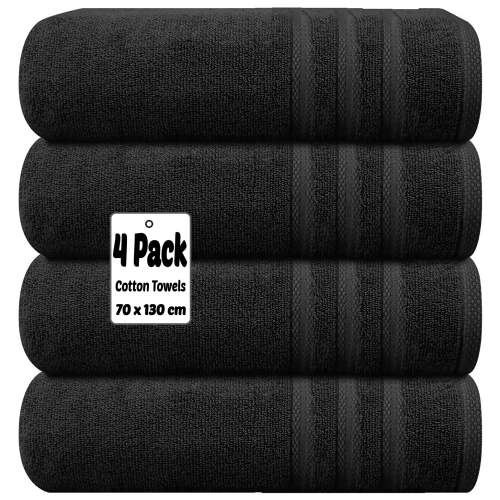 (Black) 4 X Luxury Bath Towels 100% Egyptian Cotton Large Size Big Bathroom Towels Set