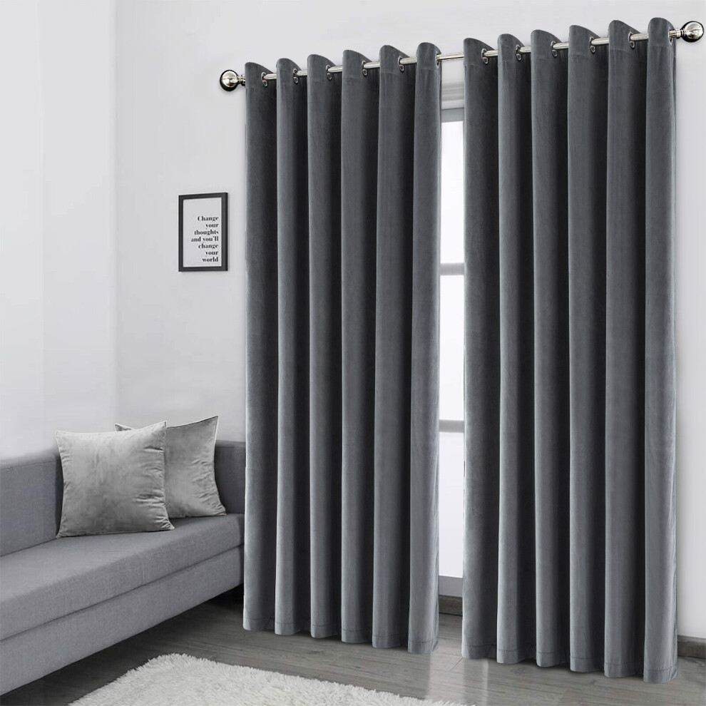 Supreme Bedding Ltd (Dark Grey, 46 X 54) Thick Velvet Curtains Pair Eyelet Ring Top Curtain