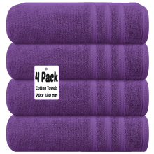 (Purple) 4 X Luxury Bath Towels 100% Egyptian Cotton Large Size Big Bathroom Towels Set