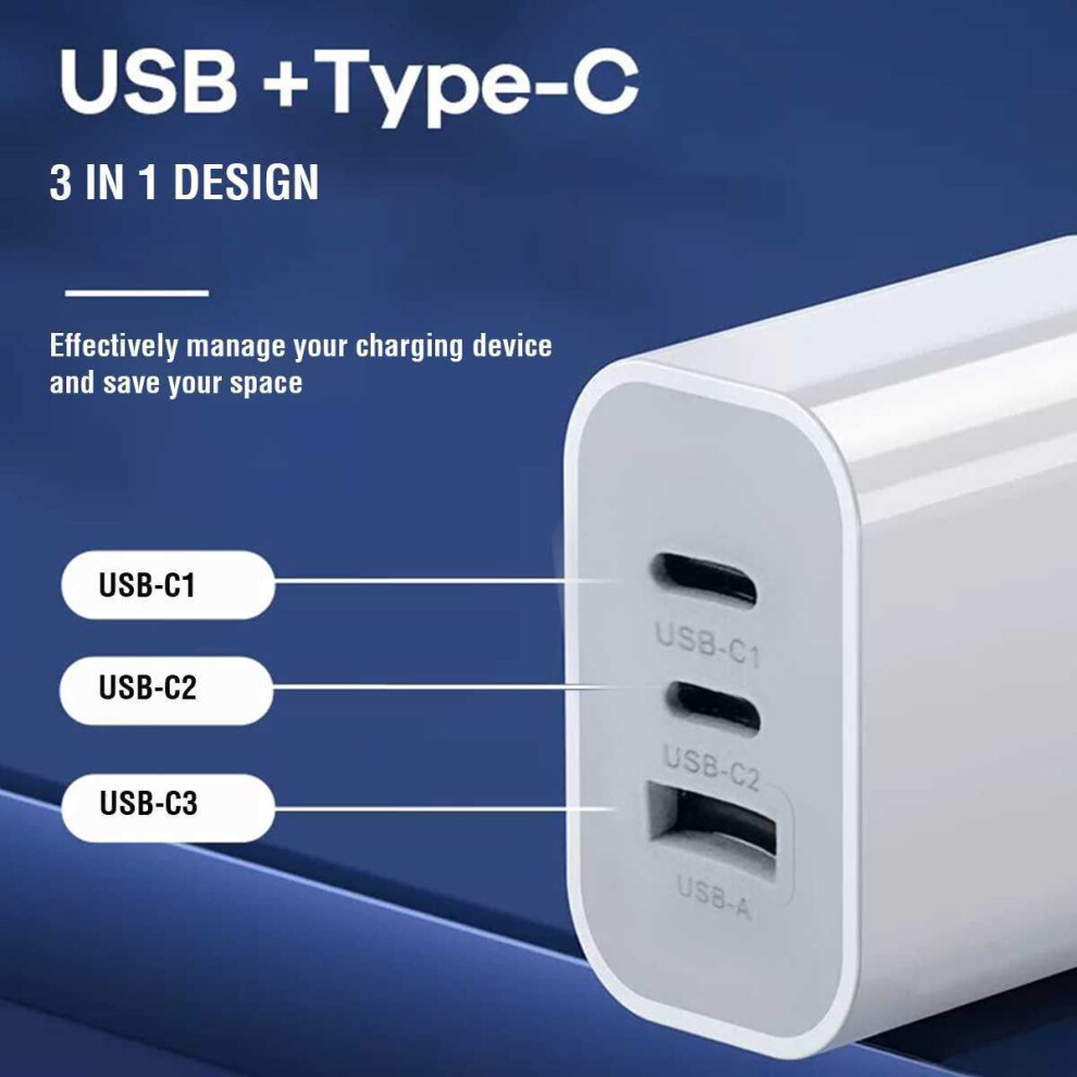 Usb C Charger Plug 65W 3-Port Gan Type C Pps Pd Fast Charger Adapter 5055546030986