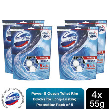 4x Domestos Power 5 Ocean Toilet RimBlocks for LongLasting 55g,Pk of 5