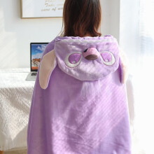 (Angel) Cute Cartoon Stitch Hooded Cape - Plush Fleece-Lined, Thick Warm Nap Blanket for Students & Office