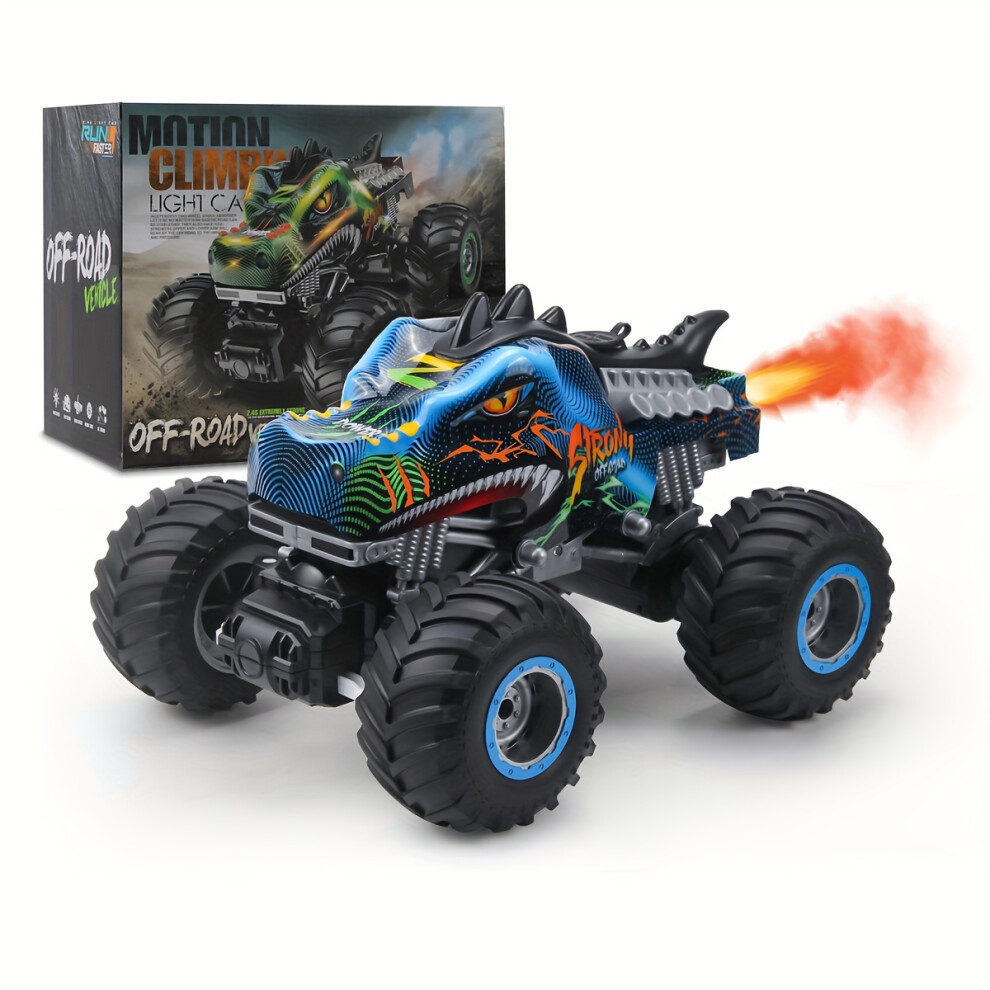 Skesrjtop ( Remote Control Dinosaur Truck) Vibrant Remote Control Dinosaur Monster Truck - 2.4Ghz All-Terrain, Spray Music, Led Lights Blue