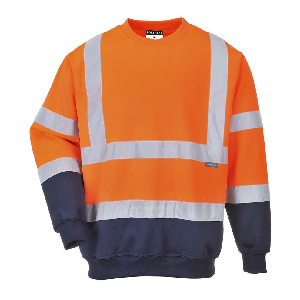 (M, Orange/Navy) Portwest Mens Contrast Hi-Vis Safety Sweatshirt