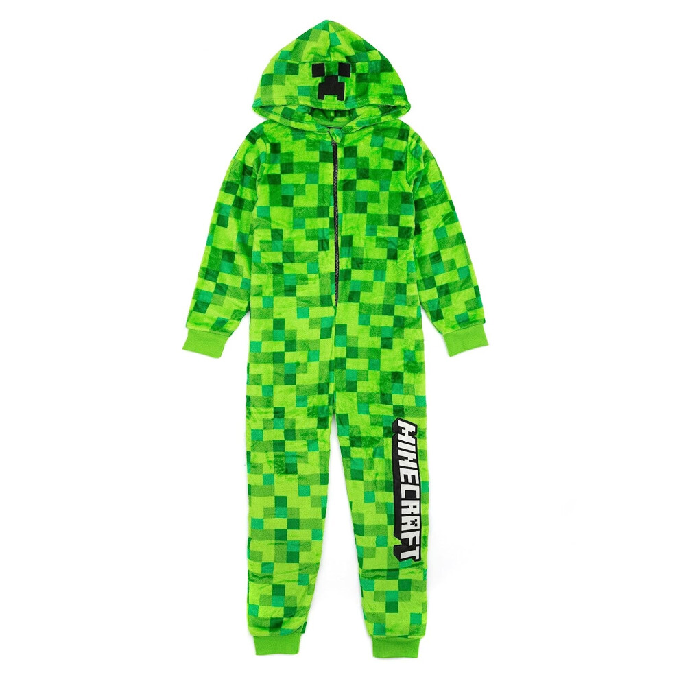 (8-9 Years, Green) Minecraft Boys Creeper Pixel Bodysuit