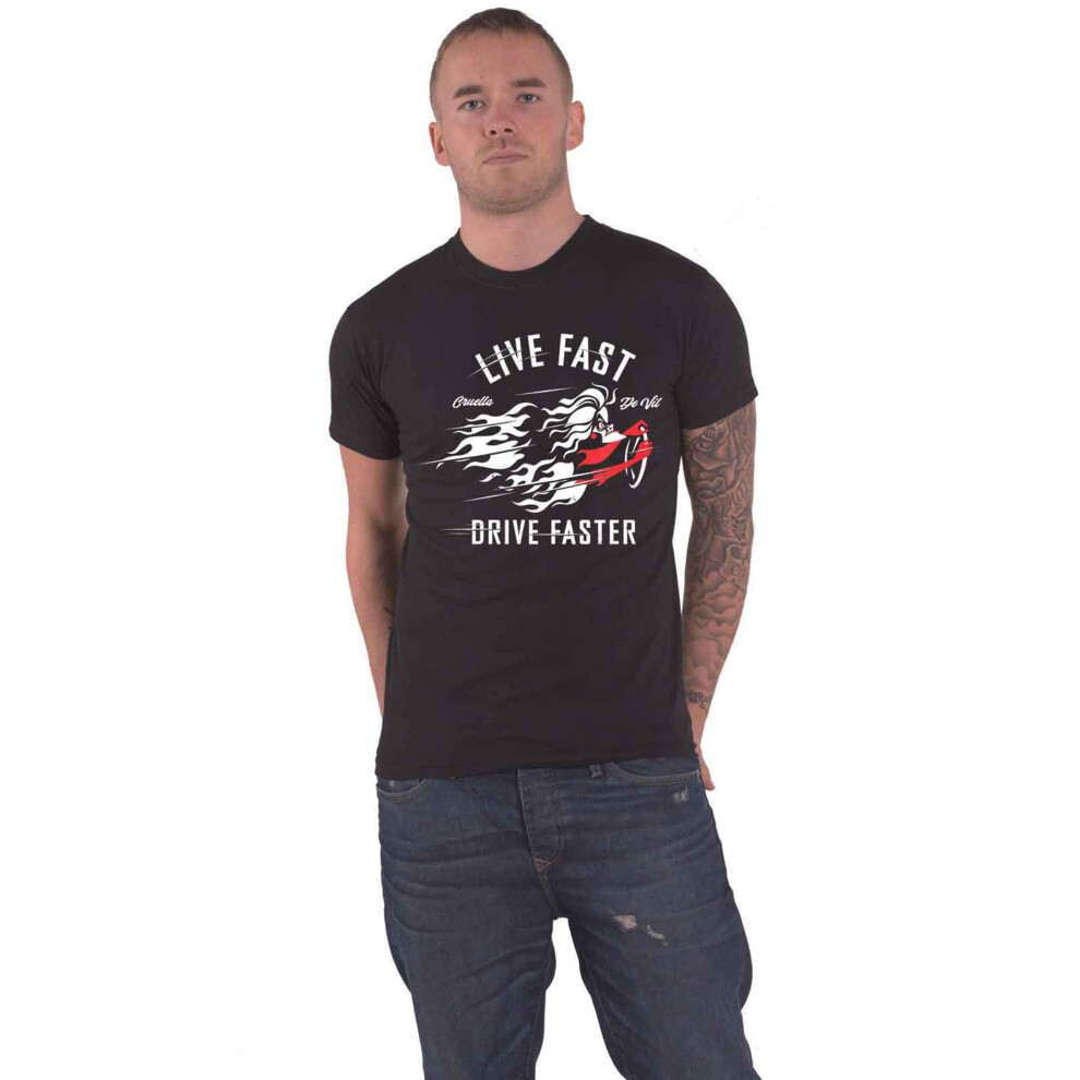 (L, Black) 101 Dalmations T Shirt Cruella Live Faster Logo new Official Disney Unisex Black