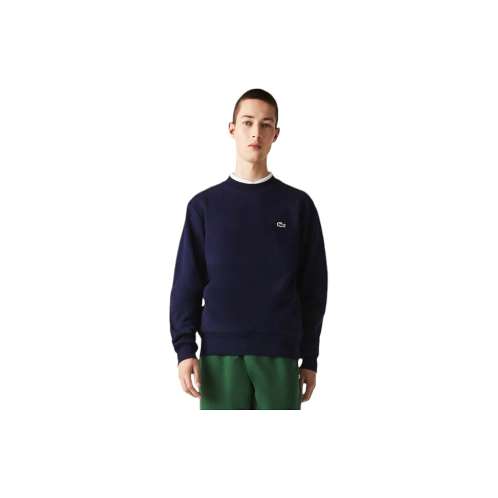 (Navy, XXL) Lacoste Crew Neck Fleece Pullover Sweatshirt