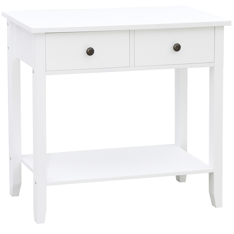 2 Drawer Console Table-White Bedroom Hallway Table with Storage Shelf