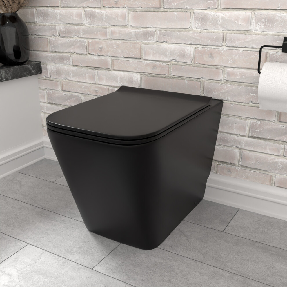 Nes Home Rimless Square Back To Wall Toilet Pan & Soft Close Seat Matte Black