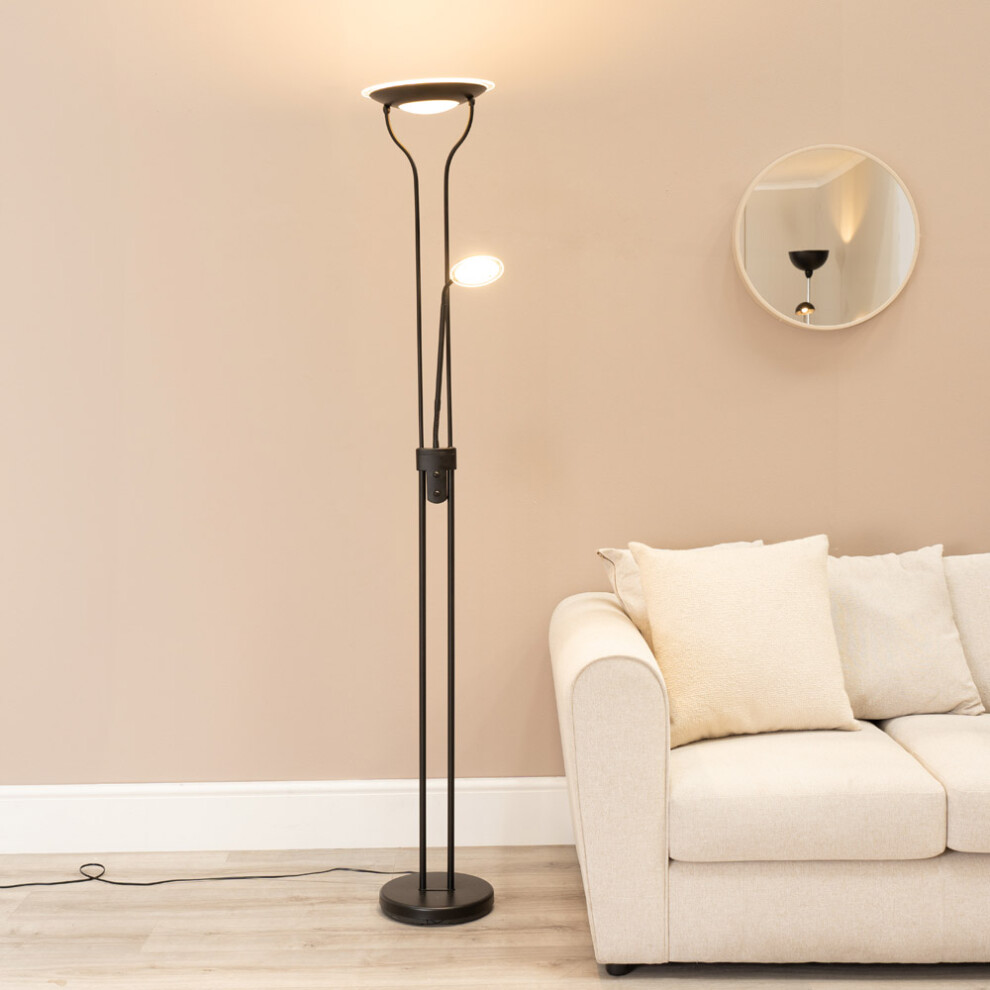 ValueLights Beata Black LED Uplight Floor Lamp with Reading Side Lamp