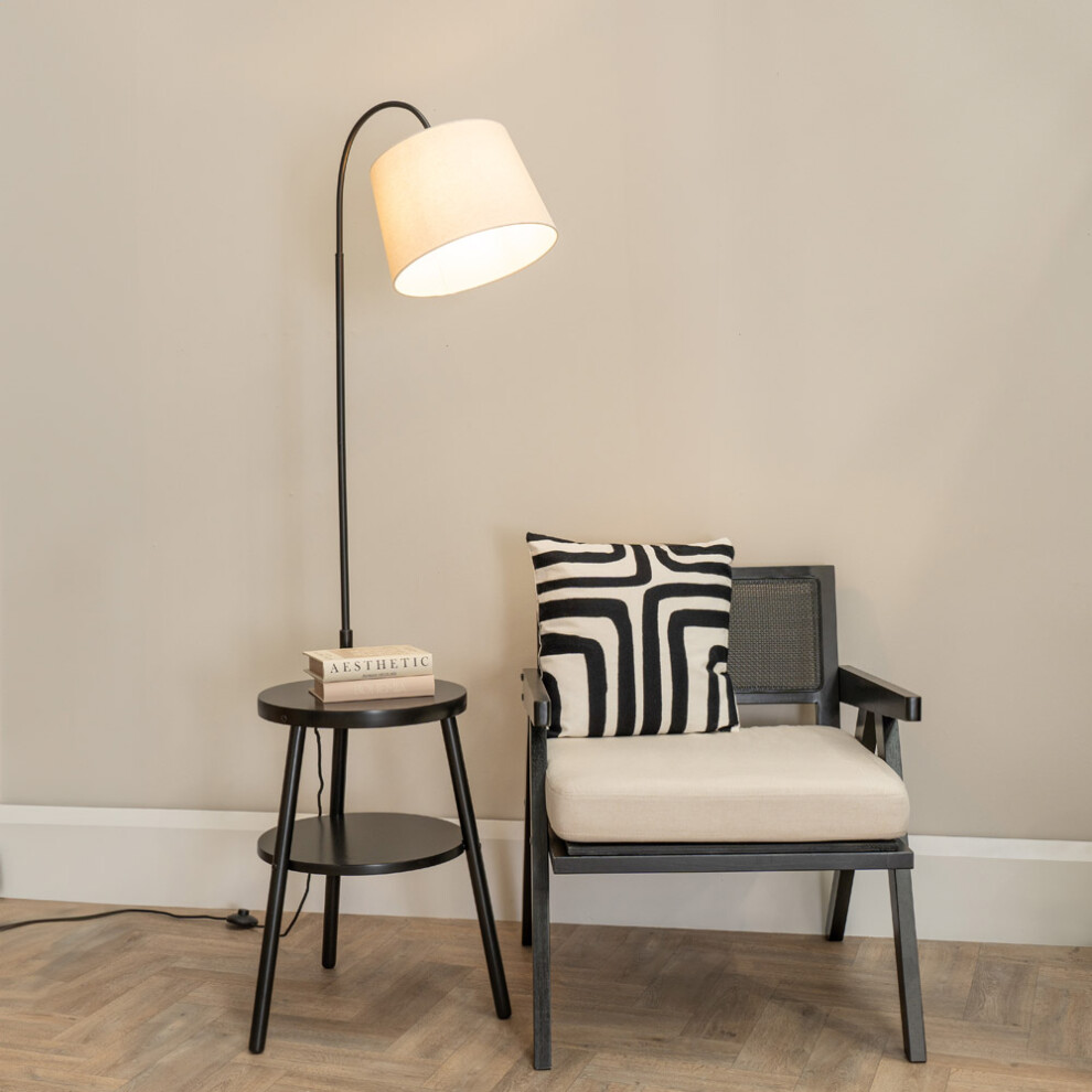 ValueLights Crowther Dark Wood Side Table Shelf Tripod Floor Lamp
